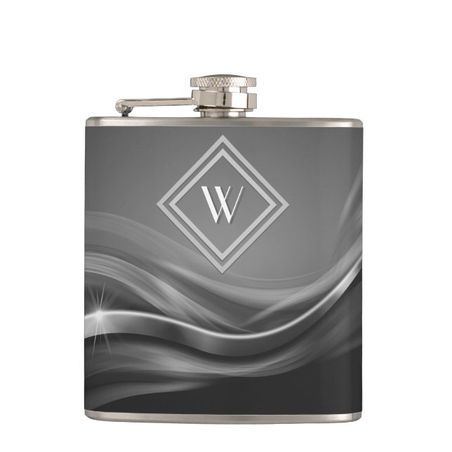 Elegantes Black Metallic Luxury Monogram Flachmann (Vorderseite)