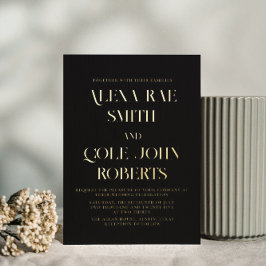 Elegantes Black Minimalistisch Chic Wedding Gold Folieneinladung