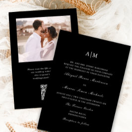 Elegantes Black Monogram QR UAwg Wedding Einladung