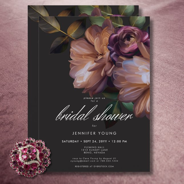 Elegantes Black Moody Floral Brautparty Einladung (Elegant Black Moody Floral Bridal Shower Invitation)