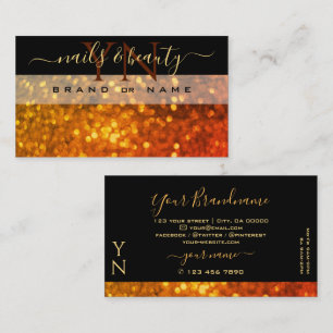 Elegantes Black Orange Gold Sparkle Glitzer Monogr Visitenkarte