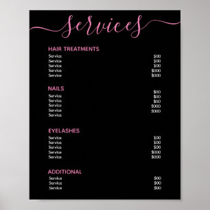Elegantes Black Pink Salon Preisliste Menü Poster