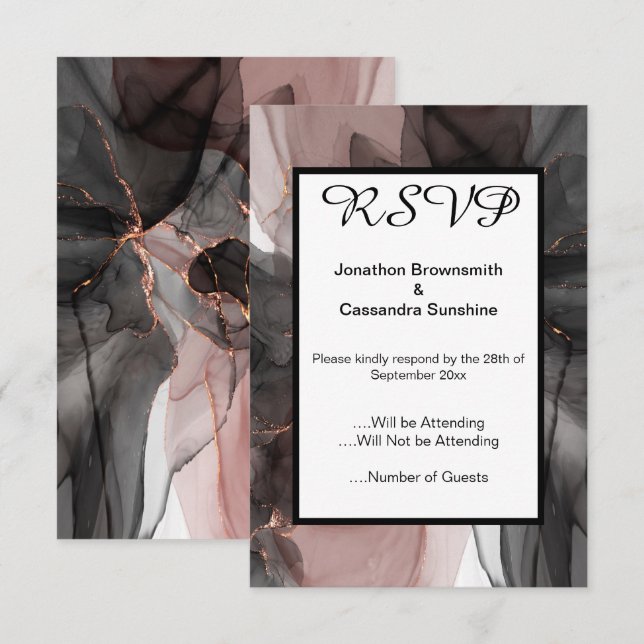 ELEGANTES BLACK PINK-UAWG EINLADUNG (Vorne/Hinten)