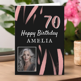 Elegantes Black Pink Watercolor 70. Geburtstags-Fo Karte