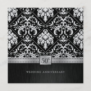 Elegantes Black & Platinum 50. Hochzeitstag Einladung