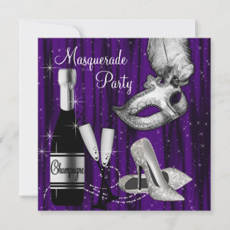 Elegantes Black Pruple Masquerade Party Einladung