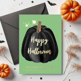 Elegantes Black Pumpkin Halloween Gold Folien Feiertagskarte