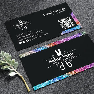 Elegantes Black & Rainbow Glitzer Hair Stylist-Log Visitenkarte