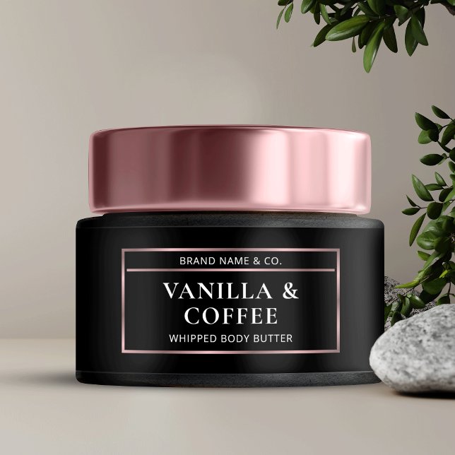Elegantes Black & Rose Gold Body Butter Jar Label (Elegant black and rose gold cosmetic jar wrapper label)