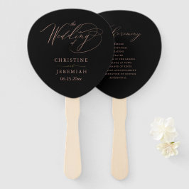 Elegantes Black Rose Gold Script-Hochzeitsprogramm Fächer