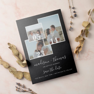Elegantes Black Script 3 Foto Hochzeit speichern d Magneteinladung