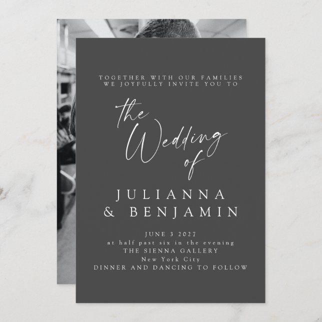 Elegantes Black Script Foto Classic Wedding Einladung (Vorne/Hinten)