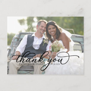 Elegantes Black Script Foto Vielen Dank Postkarte