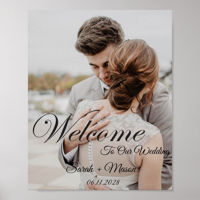 Elegantes Black Script Foto Wedding Welcome Sign Poster (Vorne)