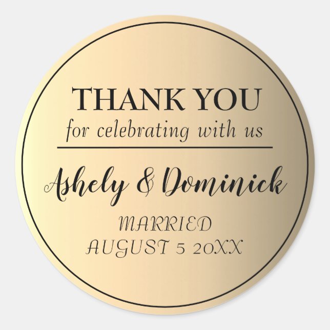 Elegantes Black Script Gold Danke Gastgeschenk Hoc Runder Aufkleber (Vorderseite)
