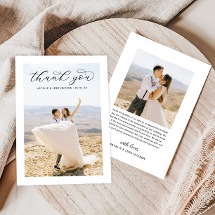 Elegantes Black Script Personalisiert Wedding Foto Dankeskarte