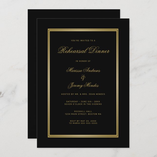 Elegantes Black Script Probe Dinner Einladung (Vorne/Hinten)