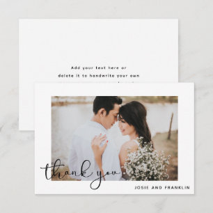 Elegantes Black Script Wedding Foto Danke Karte