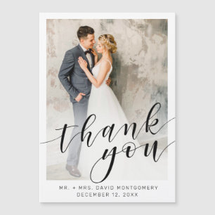 Elegantes Black Script Wedding Foto Vielen Dank Magnetkarte