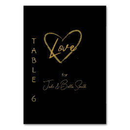 Elegantes Black Shiny Liebe Heart Wedding Black 6 Tischnummer