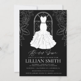 Elegantes Black & Silver Bridal Dress Brautparty Einladung