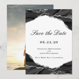Elegantes Black Silver Foil Agate Wedding Foto Save The Date