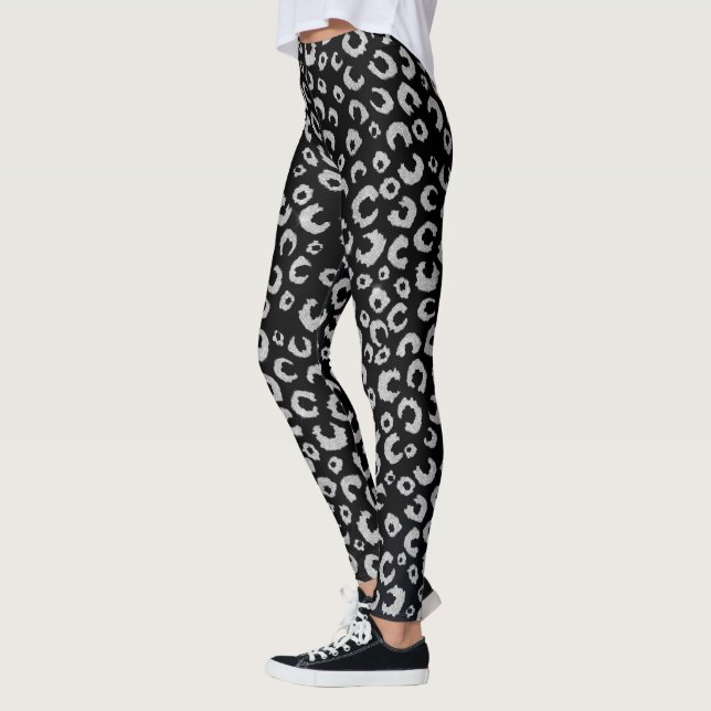 Elegantes Black Silver Glitzer Leopard Muster Leggings (Links)