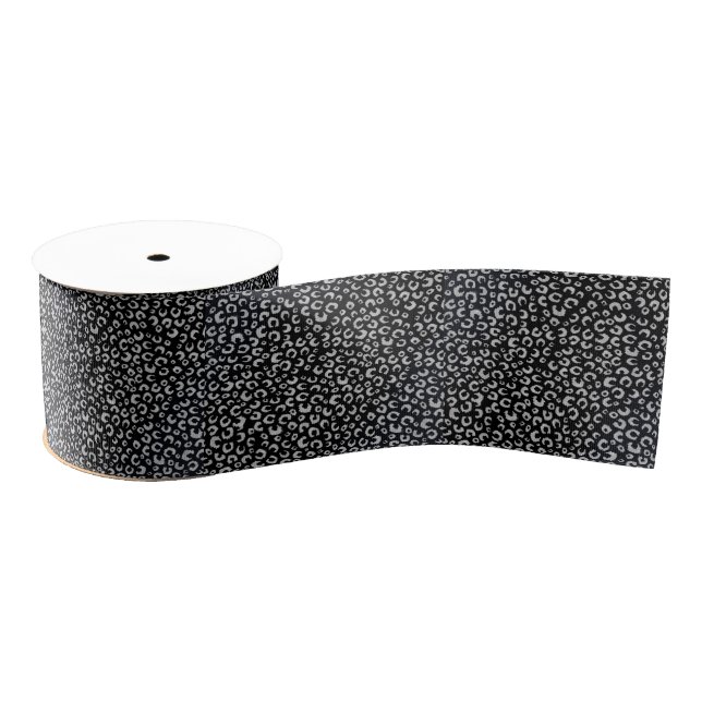 Elegantes Black Silver Glitzer Leopard Muster Ripsband (Spule)