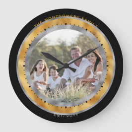 Elegantes Black Silver Gold Foil Individuelle Name Große Wanduhr