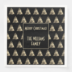 Elegantes Black Silver Gold Weihnachtsbaum Muster Serviette