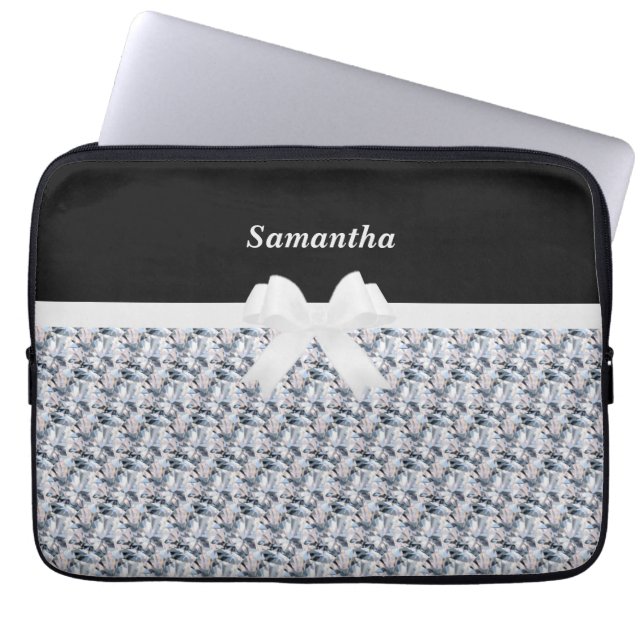 Elegantes Black & Silver Gray Fraktal Laptopschutzhülle (Vorderseite)
