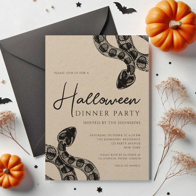 Elegantes Black Snakes Abendessen Party Halloween Einladung (Elegant Black Snakes Dinner Party Halloween Invitation)