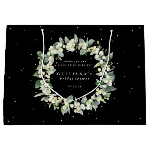Elegantes Black Snowberry+Eukalyptus Brautparty Große Geschenktüte
