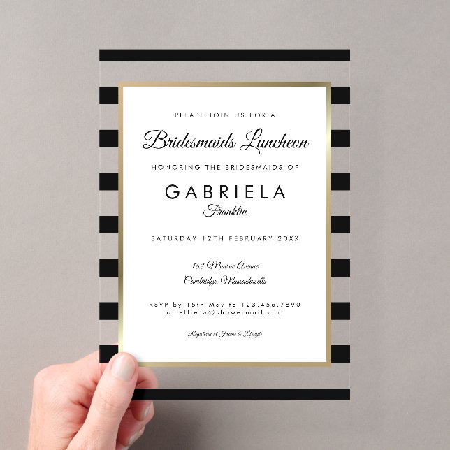 Elegantes Black Stripe Gold Bridesmaids Acryleinladungen (Insitu (Handheld))