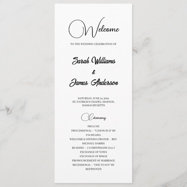 Elegantes Black Typografy White Wedding Program Programm (Vorderseite)