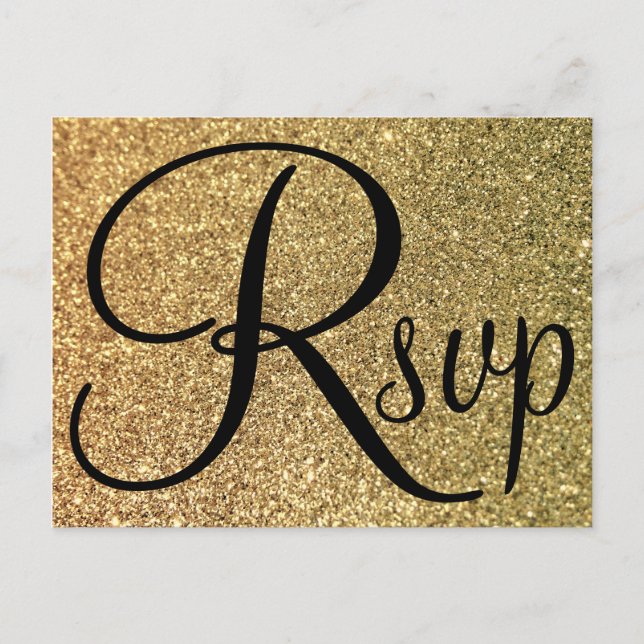 Elegantes Black UAWG Gold Glitzer Foto Einladungspostkarte (Vorderseite)