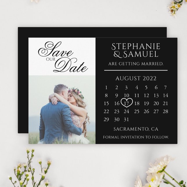 Elegantes Black Wedding Calendar Foto Save The Date (Von Creator hochgeladen)