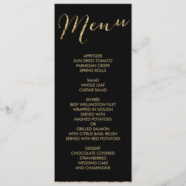Elegantes Black Wedding Menu Menükarte (Vorderseite)