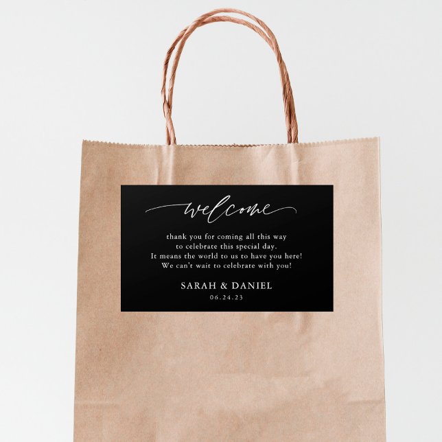 Elegantes Black Wedding Willkommensgeschenk Rechteckiger Aufkleber (Von Creator hochgeladen)