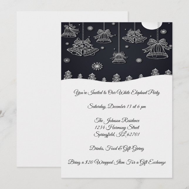 Elegantes Black & White Chriatmas Party Celebratio Einladung (Vorne/Hinten)