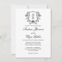 Elegantes Black & White Monogram Leaf Wappen Hochz