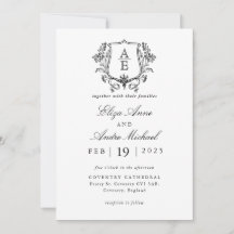 Elegantes Black & White Monogram Leaf Wappen Hochz