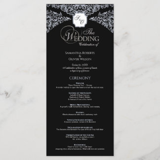Elegantes Black & White Monogram Wedding Program Programm