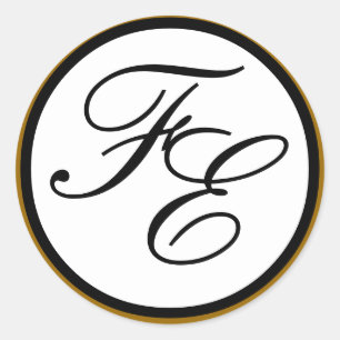 Elegantes Black & White Monogram Wedding Siegel Go Runder Aufkleber