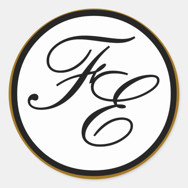 Elegantes Black & White Monogram Wedding Siegel Go Runder Aufkleber (Vorderseite)