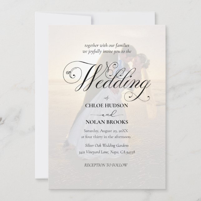 Elegantes Black & White Overlay Foto Hochzeit Einladung (Vorderseite)