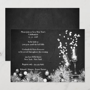 Elegantes Black & White Silvester Party Einladung