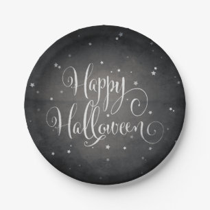 Elegantes Black + White Stars Glückliches Hallowee Pappteller