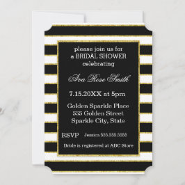 Elegantes Black+White Stripe & Gold Brautparty Einladung