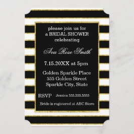 Elegantes Black+White Stripe & Gold Brautparty Einladung